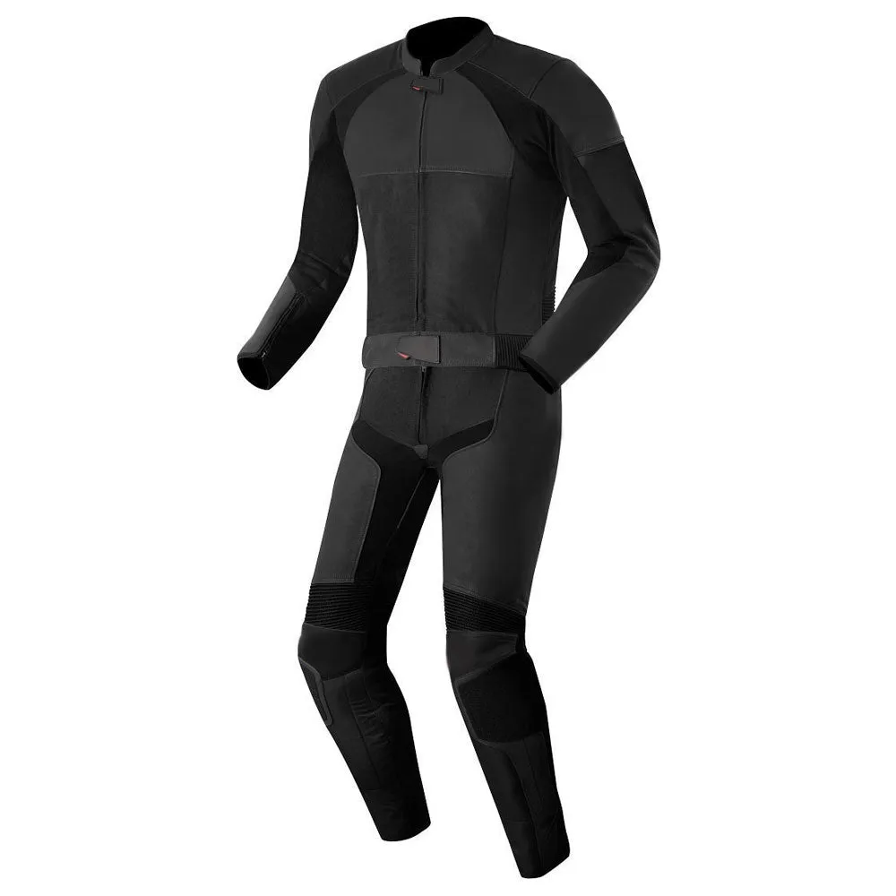 2 PC BLACK MEN MOTORCYCLE LEATHER RACING SUIT