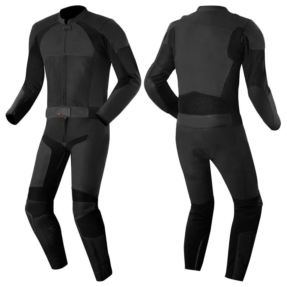 2 PC BLACK MEN MOTORCYCLE LEATHER RACING SUIT