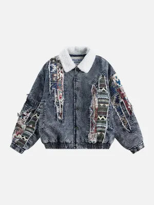 Aelfric Eden Fair Isle Patchwork Denim Coat