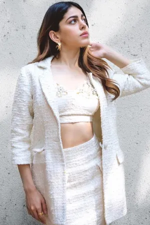 Alaya Ebrahim Furniturewala In Whisper White Tweed Coat Set