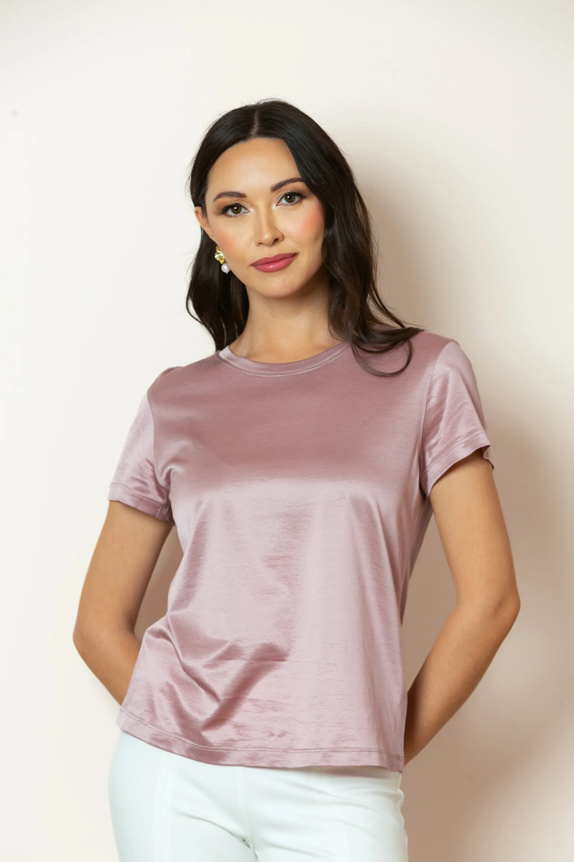 Alice Crew Neck Silk Cotton T-Shirt in Pink