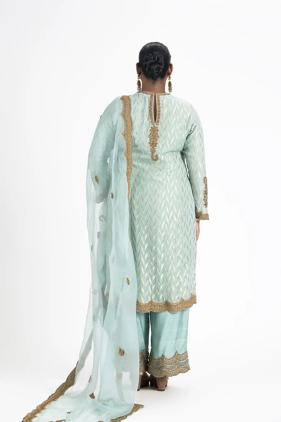 AQUA BENARSI KURTA RAW SILK PALAZO ORGANZA ODHINI