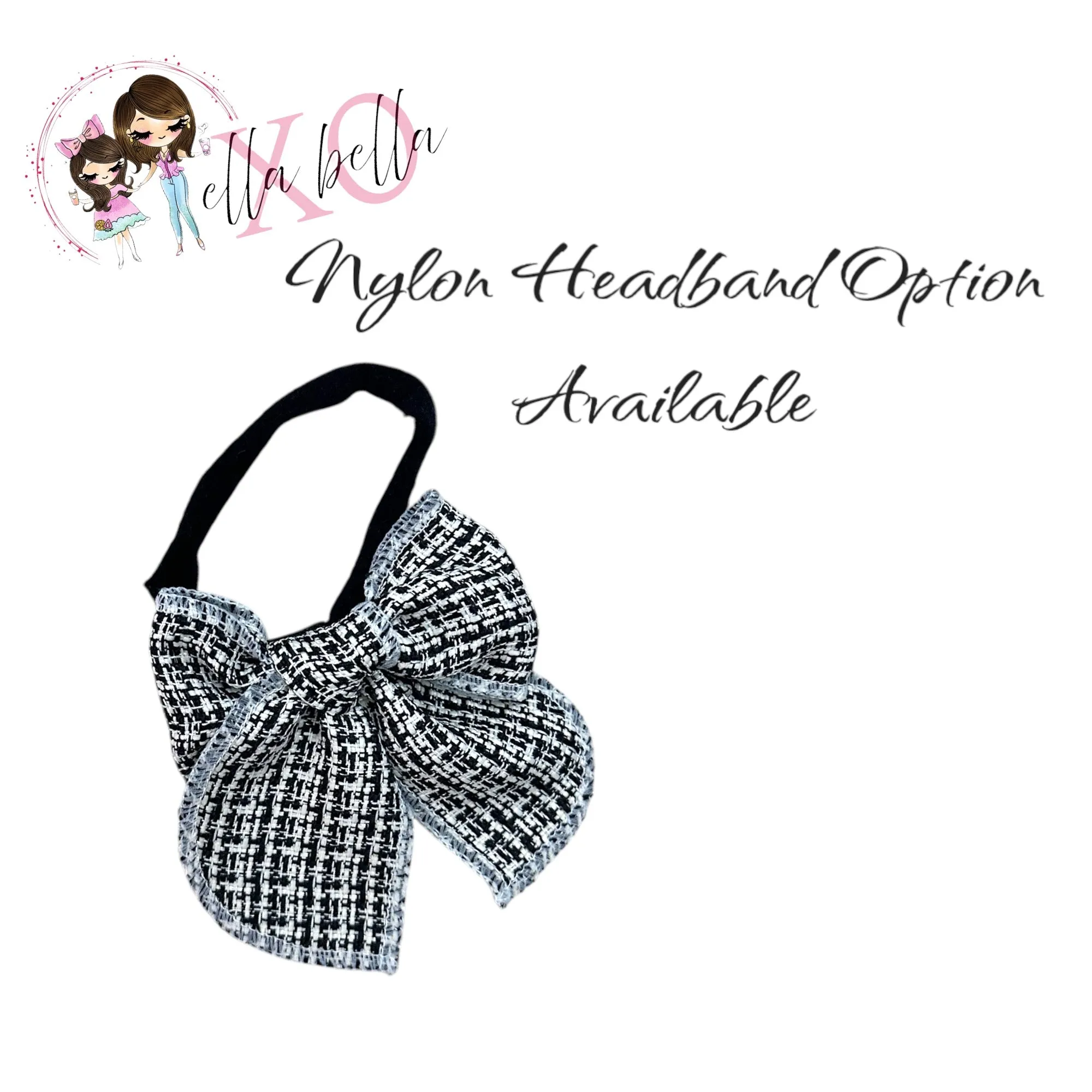 Black & White Tweed Bow