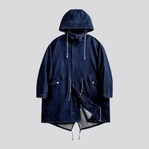 Boho dark wash oversized men's jean coat