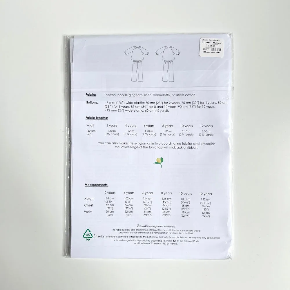 Citronille Patterns : Marjorlaine Child's Pajamas