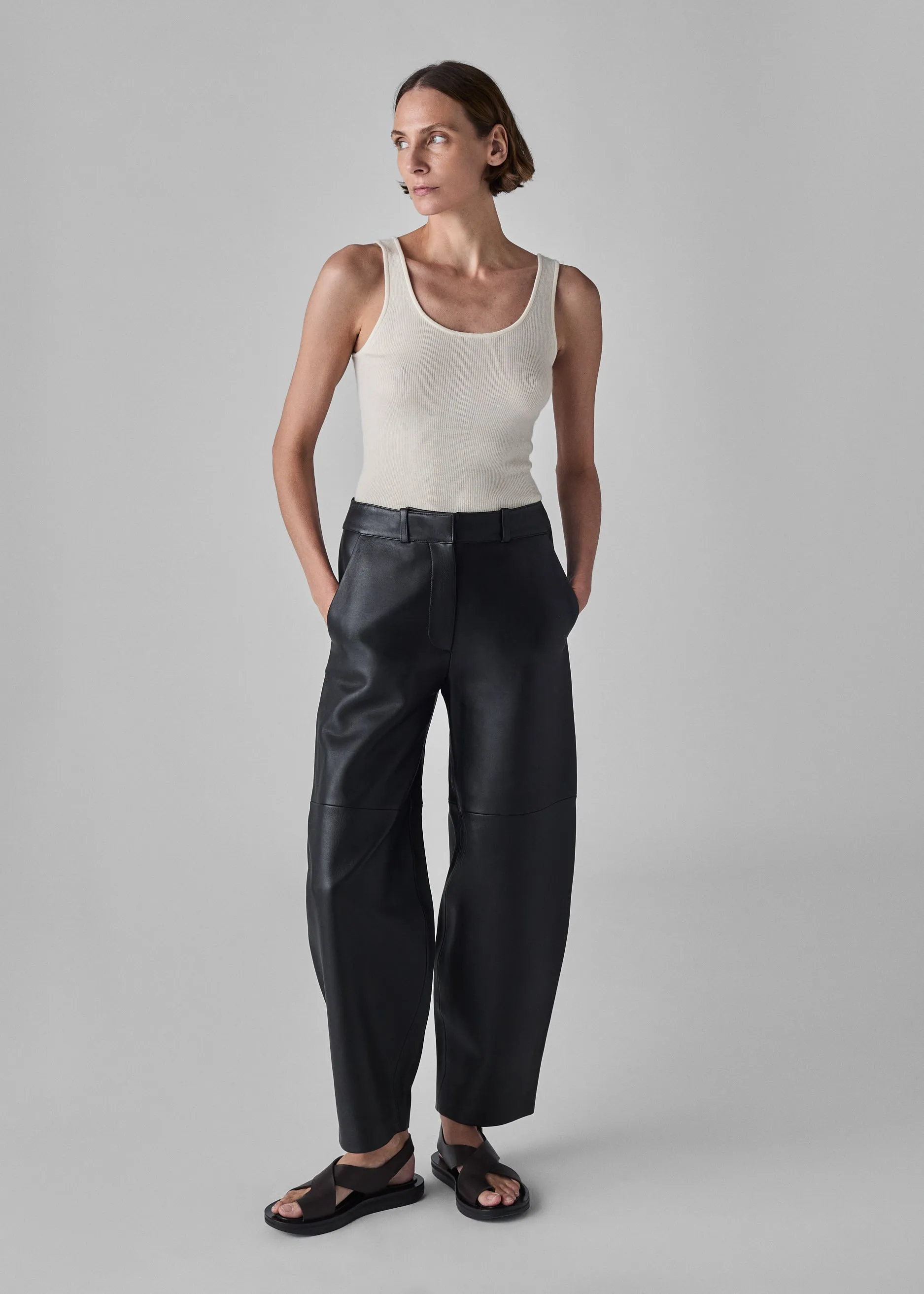 Cropped Leather Trouser - Black