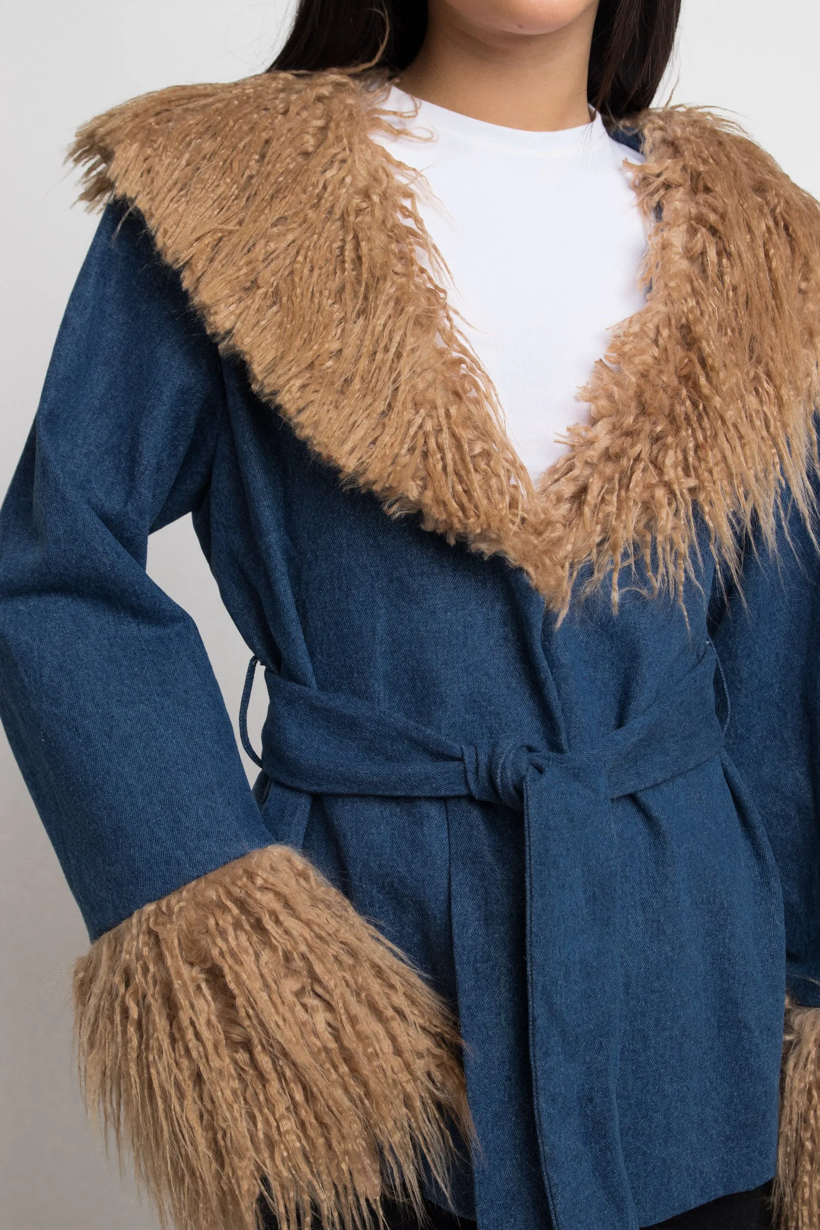 Daisy Street Denim Coat With Faux fur Detail