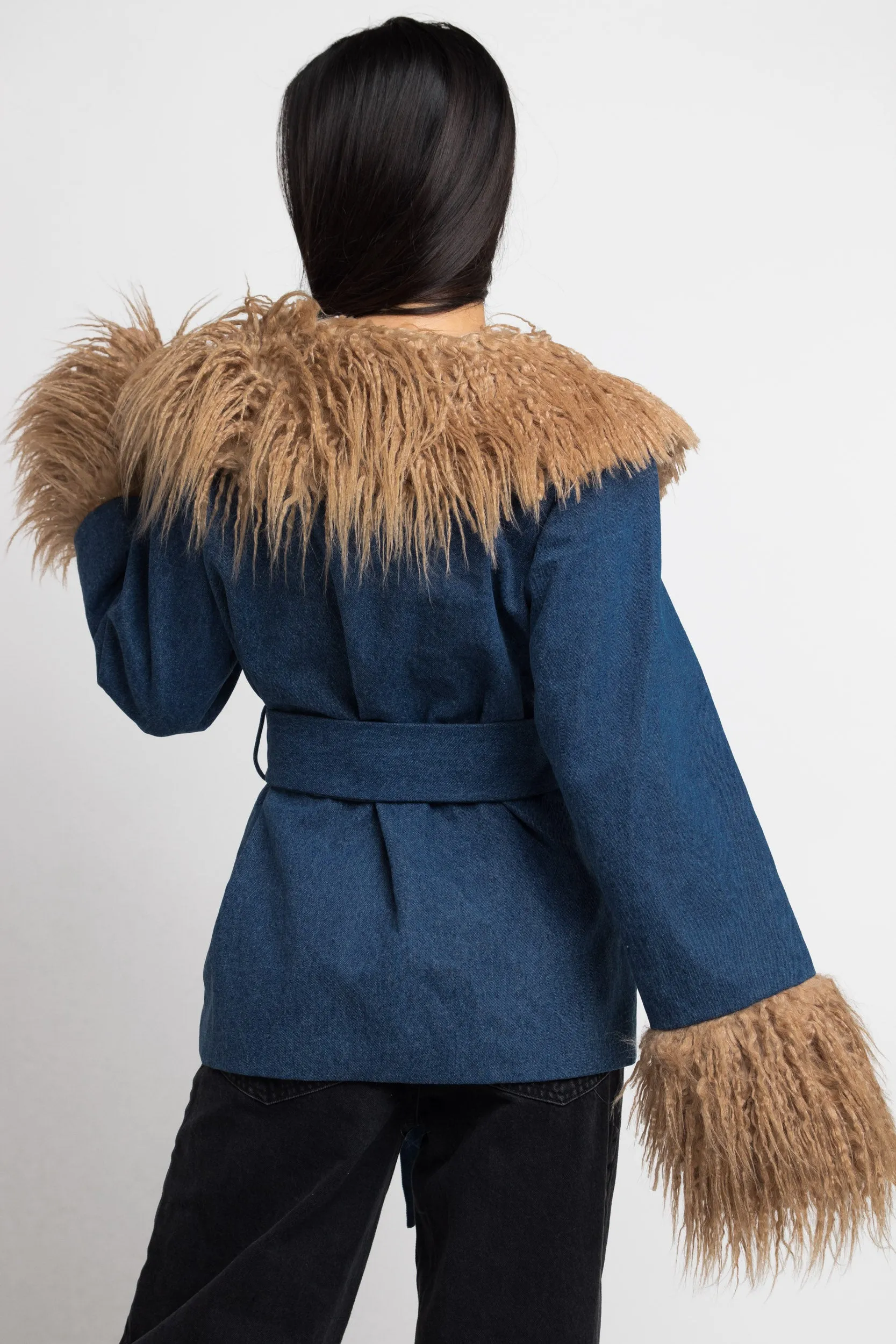 Daisy Street Denim Coat With Faux fur Detail