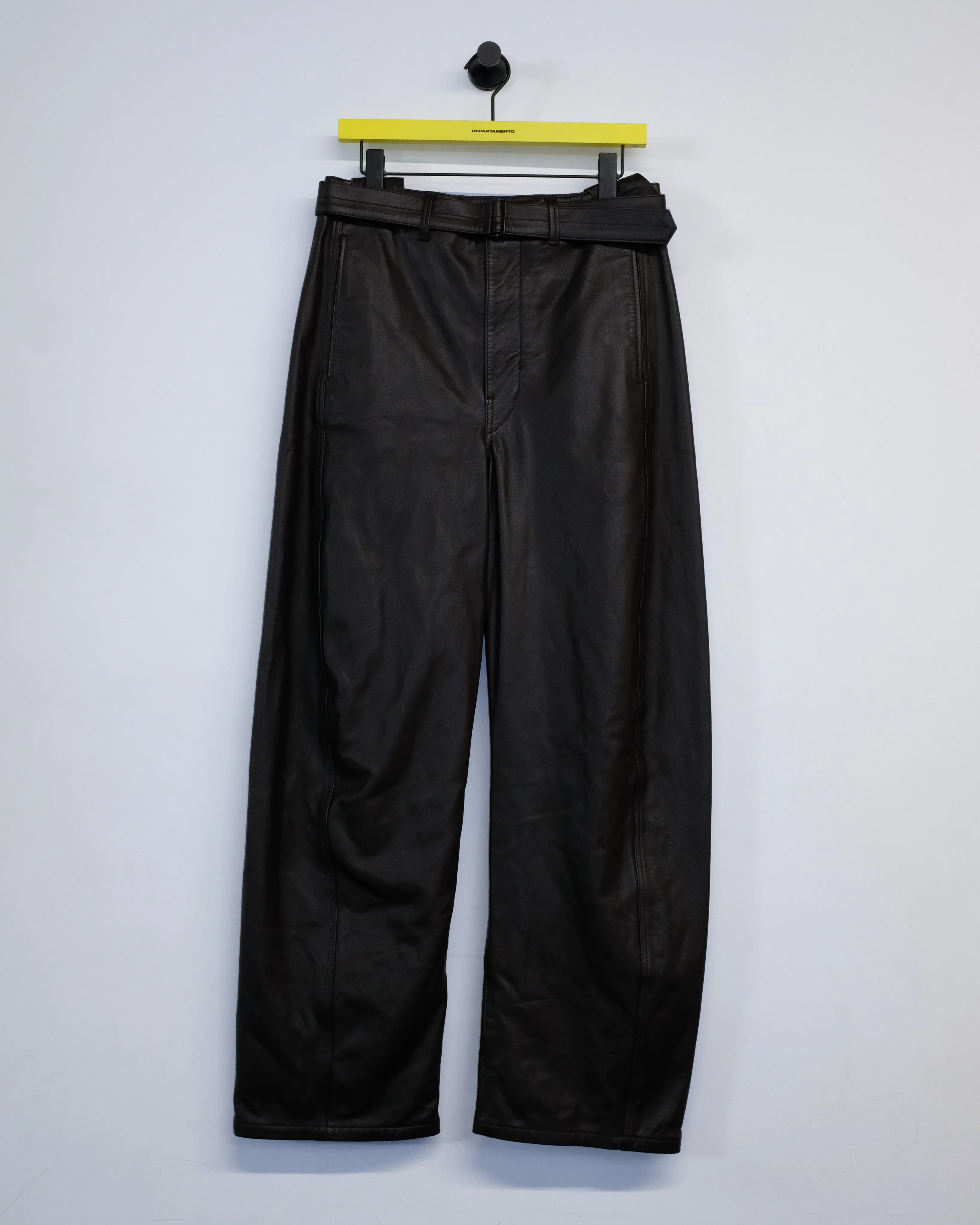 Dark Brown Leather Belted Pants