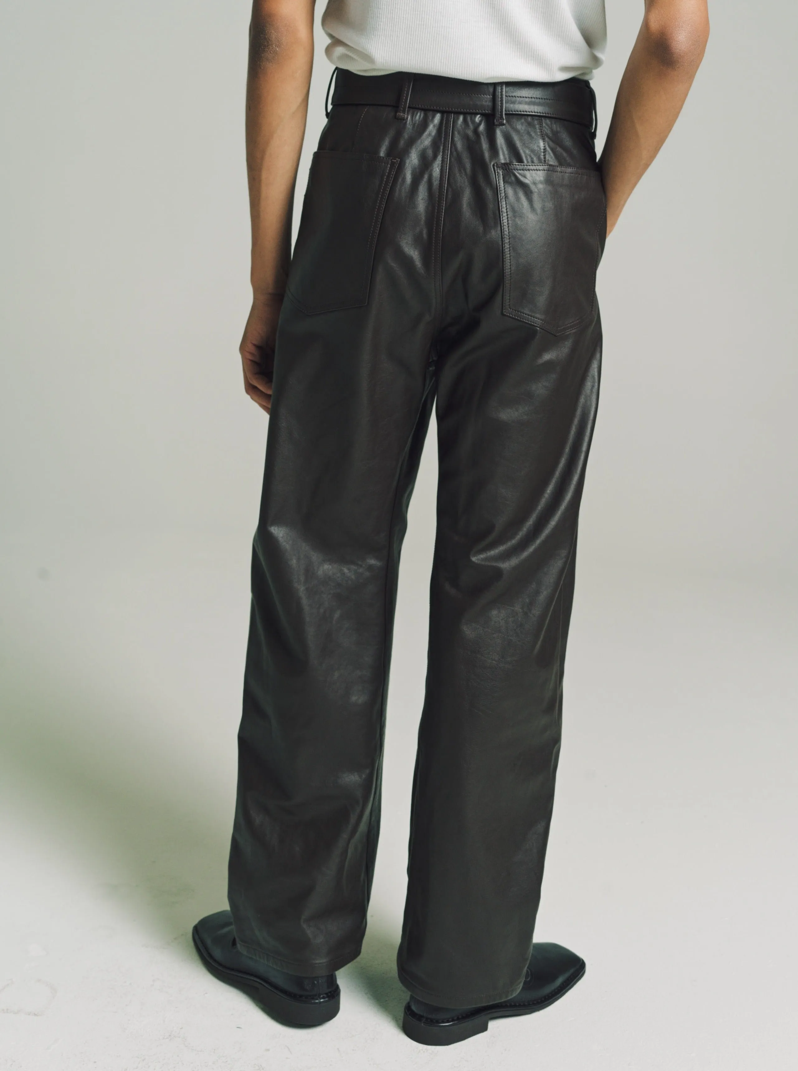 Dark Brown Leather Belted Pants