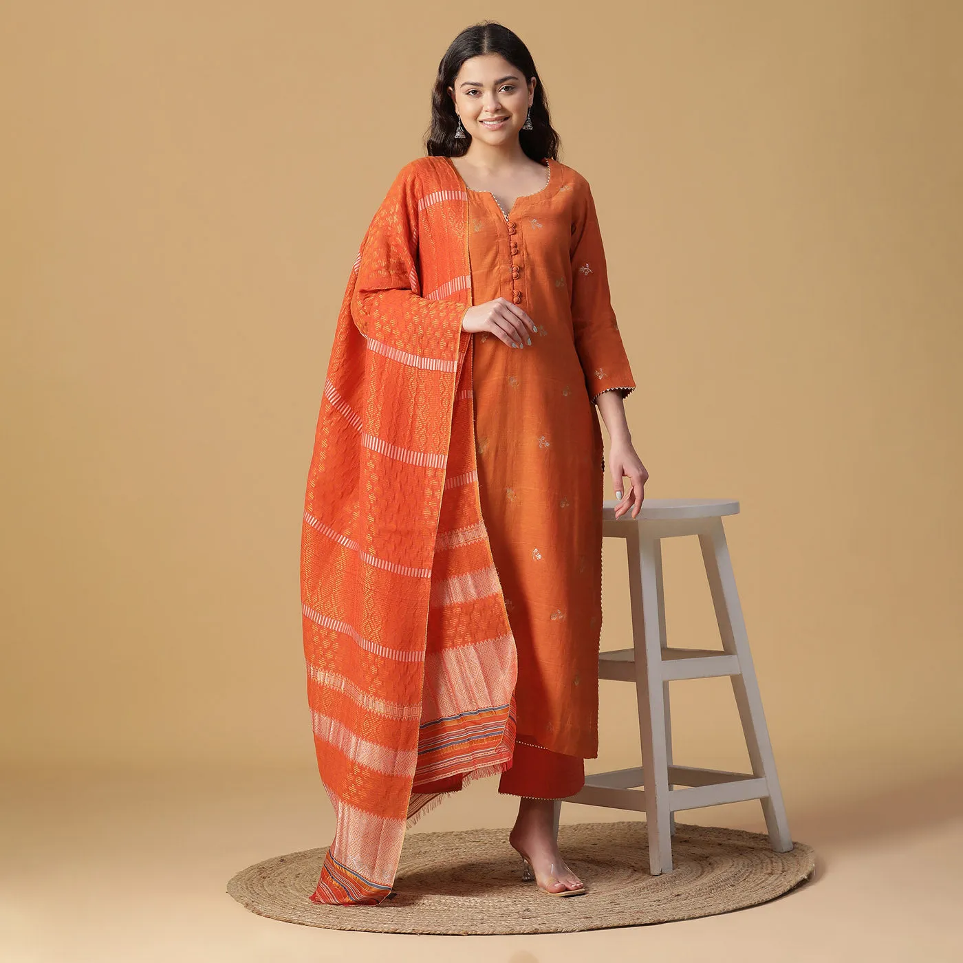 Dark Rust Woven Design Cotton Silk Blend Unstitched Suit Co-ords Set