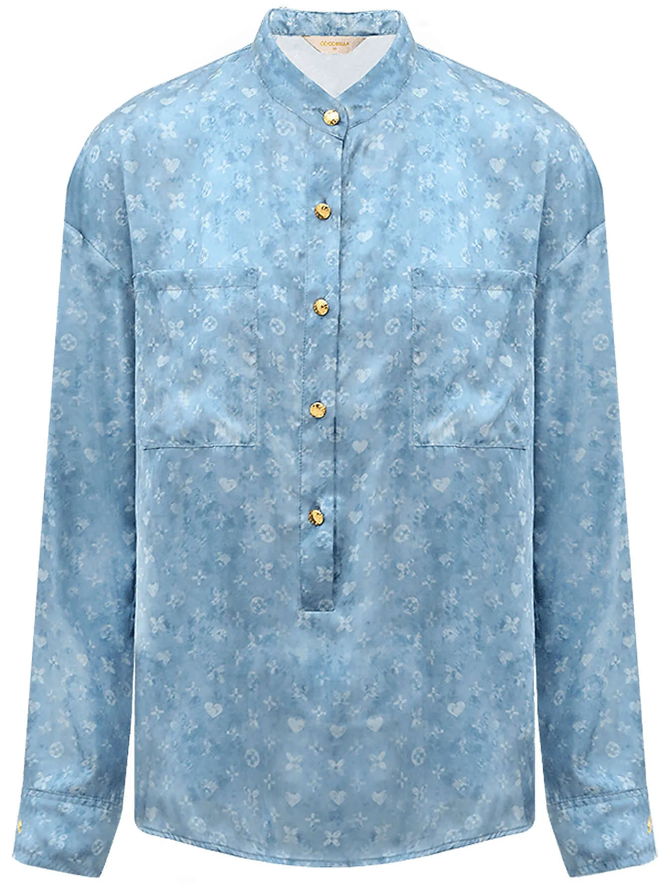 Denim Blue Monogram Silk Satin Shirt