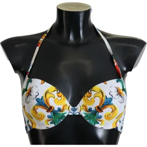 Dolce & Gabbana White Majolica Beachwear Swimwear Bikini Top