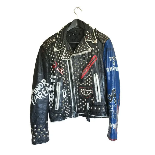 Exploited Painted And Studded Punk Leather Jacket