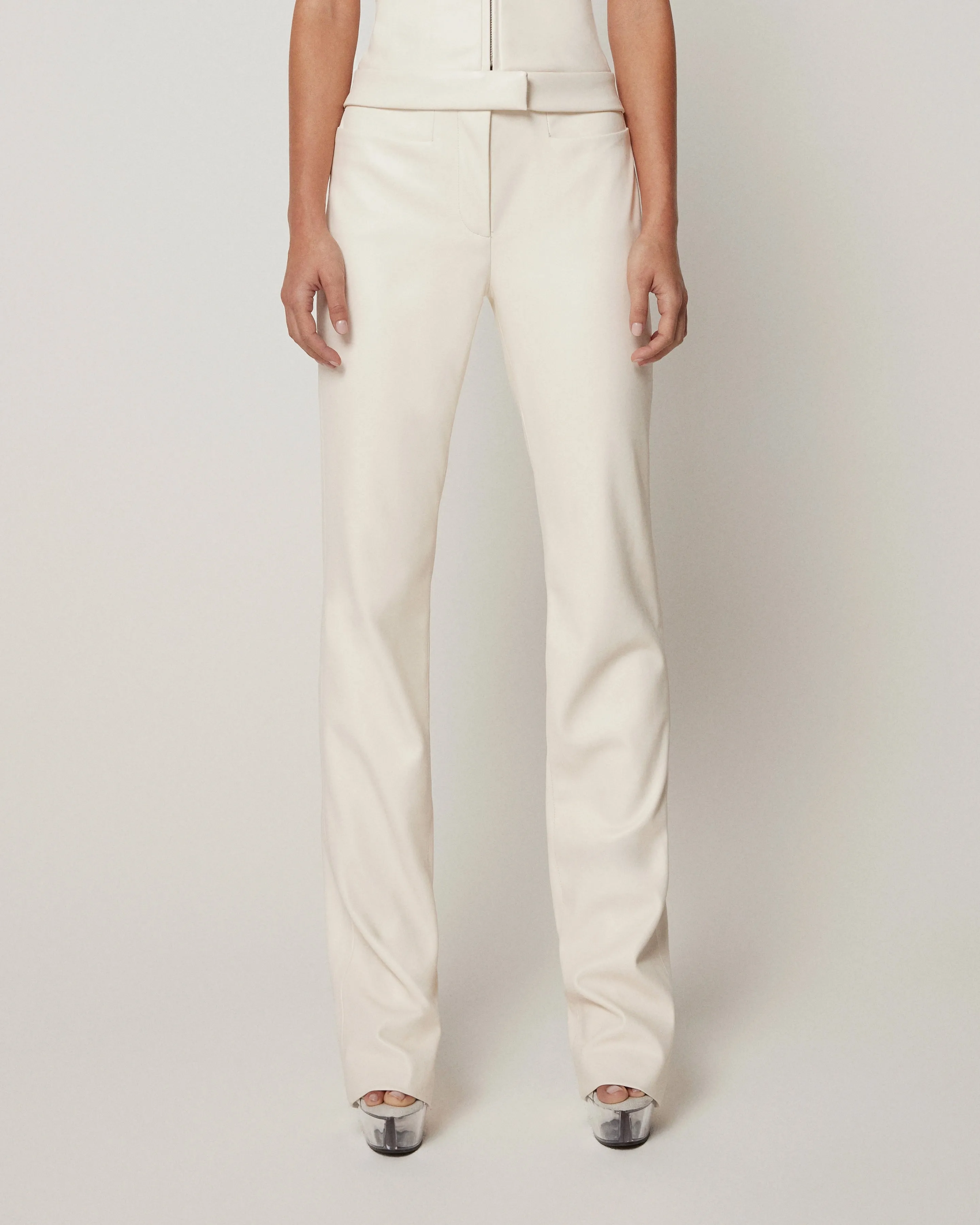 Faux Leather Trouser | Chalk