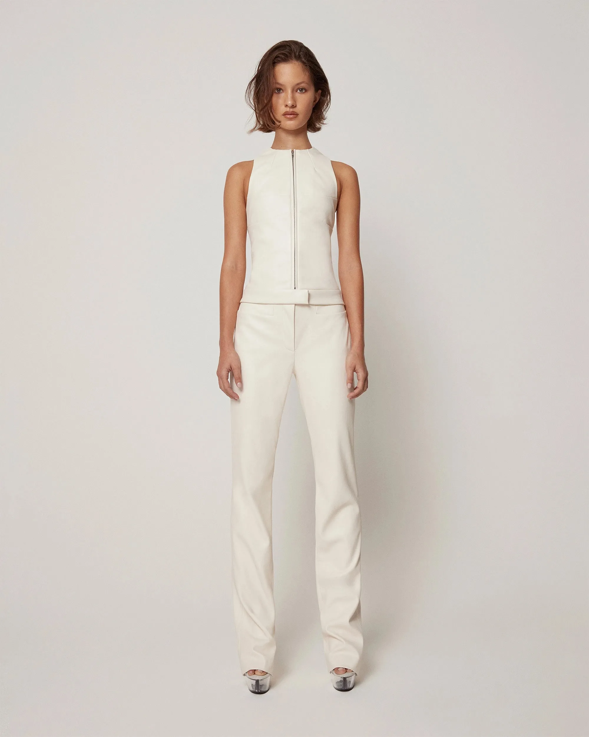 Faux Leather Trouser | Chalk