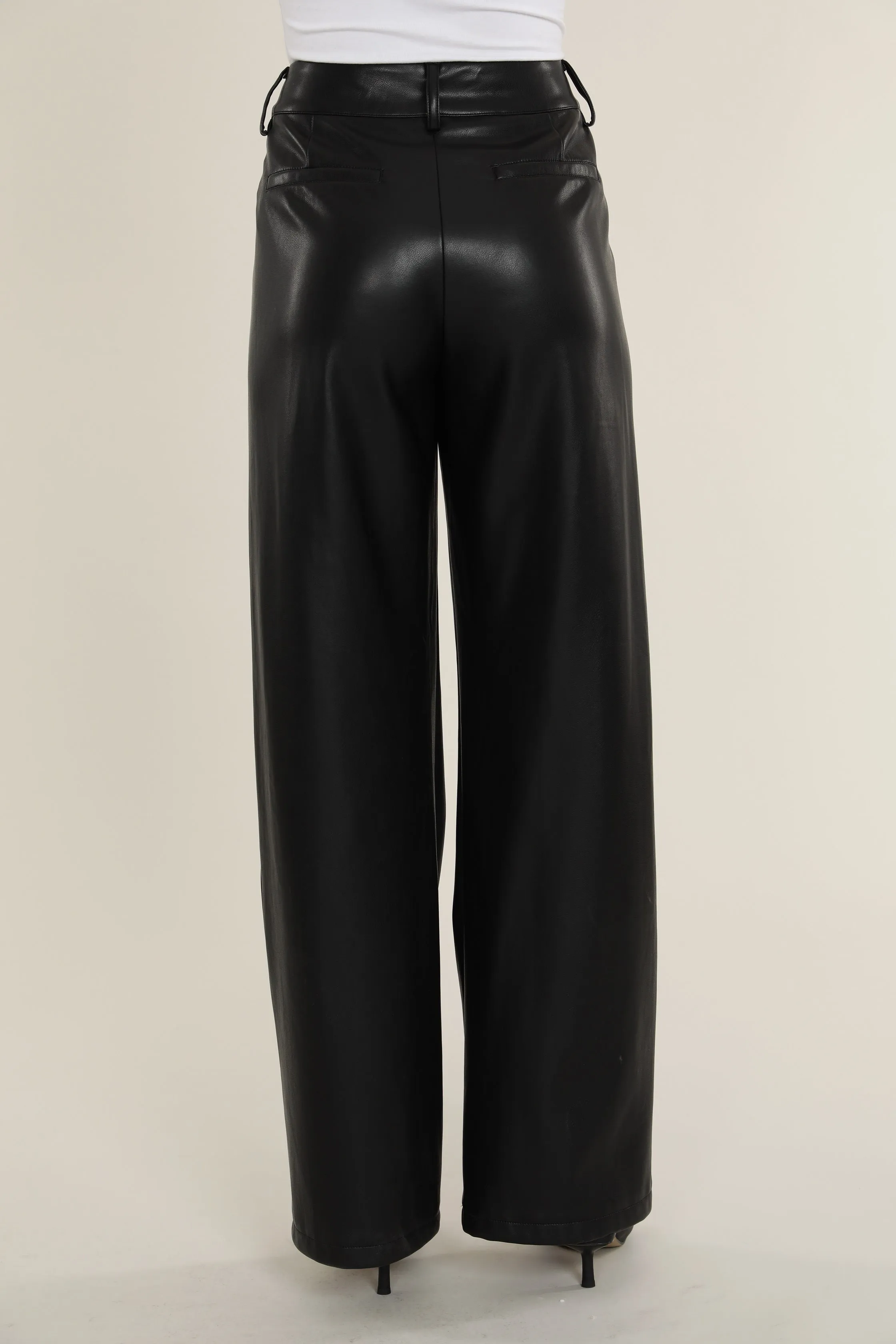 Faux Leather Wide Leg Trouser Pants