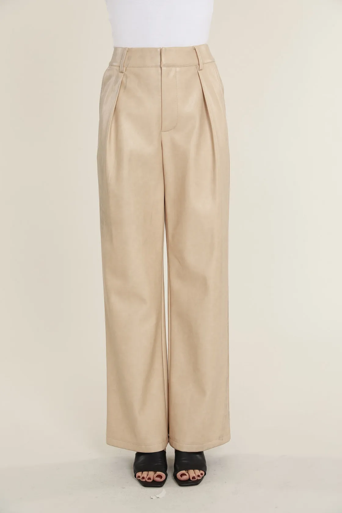 Faux Leather Wide Leg Trouser Pants