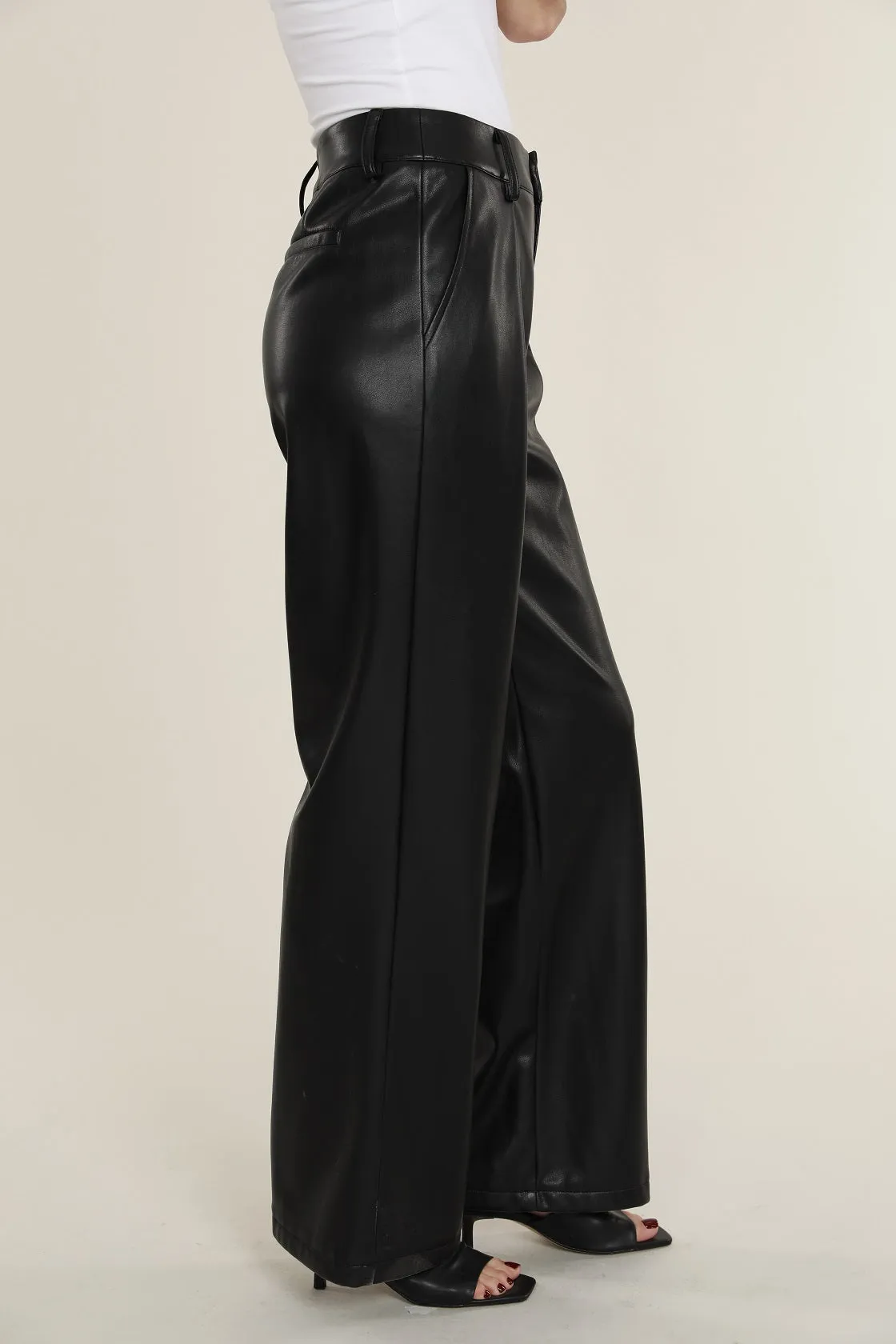 Faux Leather Wide Leg Trouser Pants