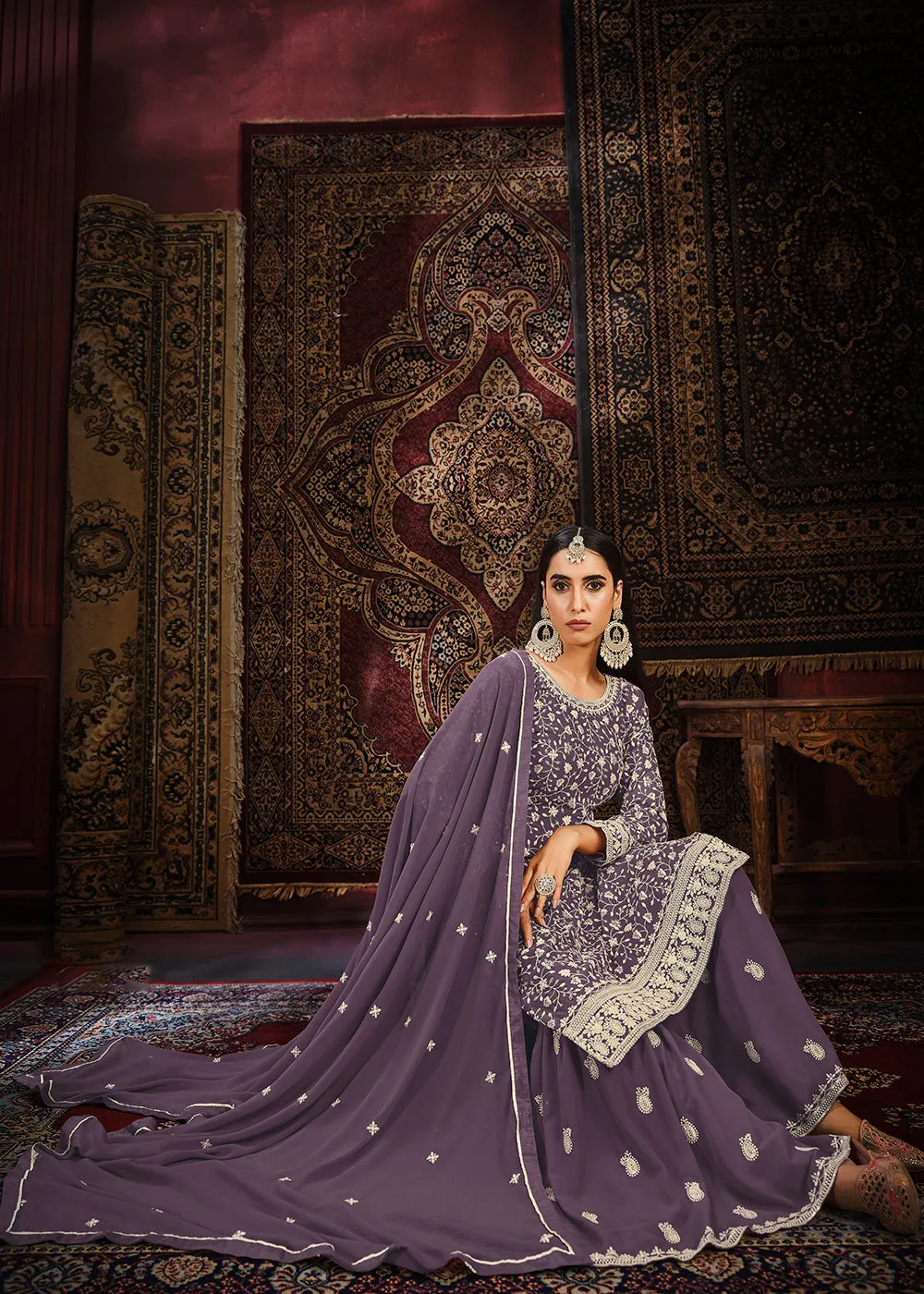 Festive Purple Color Faux Georgette Palazzo Salwar Suit