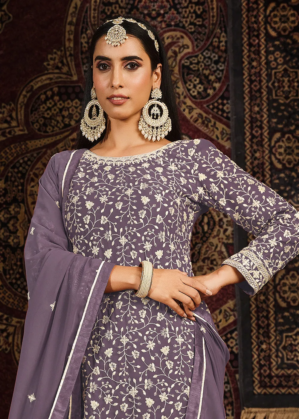 Festive Purple Color Faux Georgette Palazzo Salwar Suit