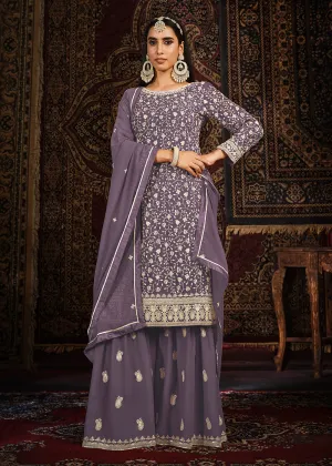 Festive Purple Color Faux Georgette Palazzo Salwar Suit