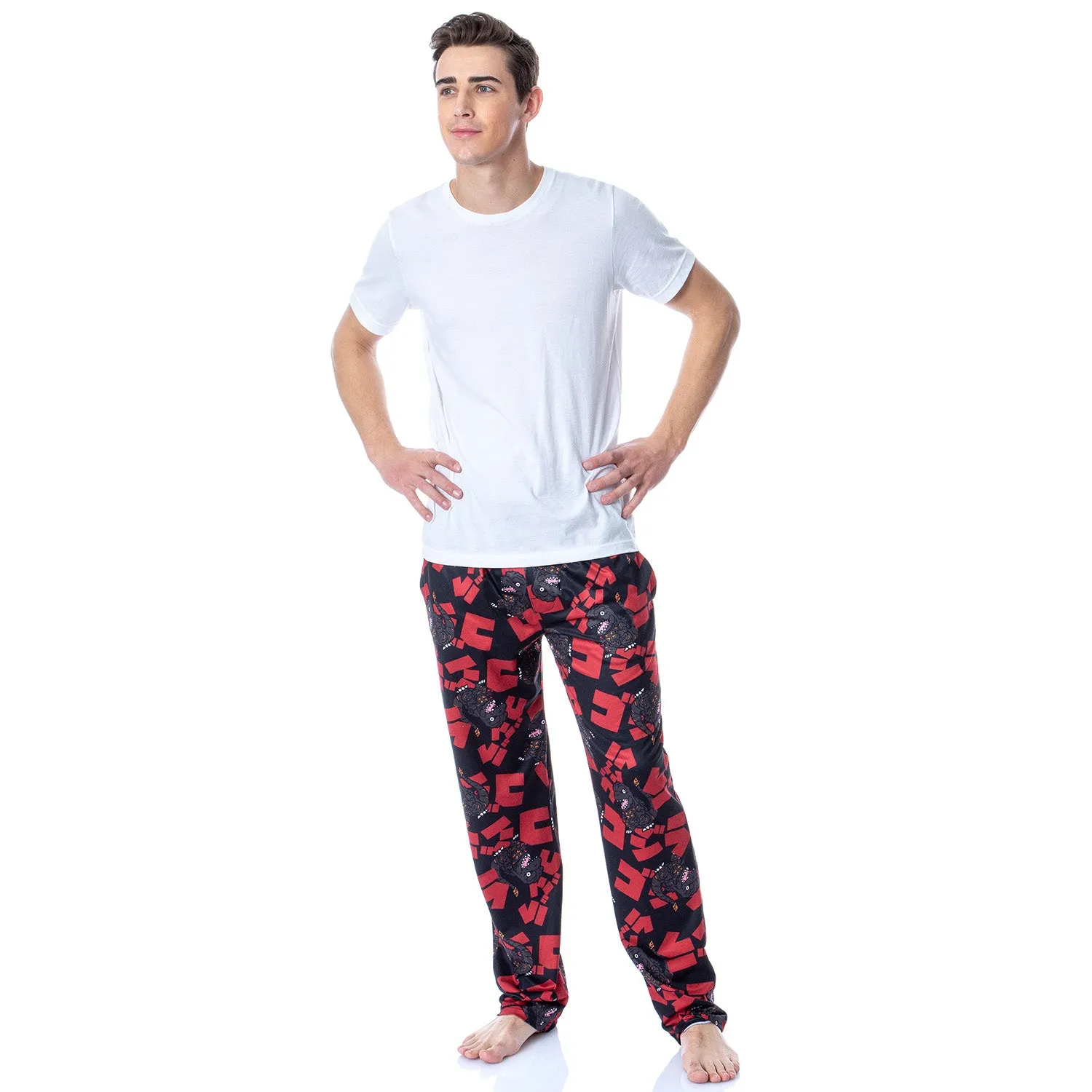 Godzilla Men's Character And Japanese Script Allover Pattern Pajama Pants