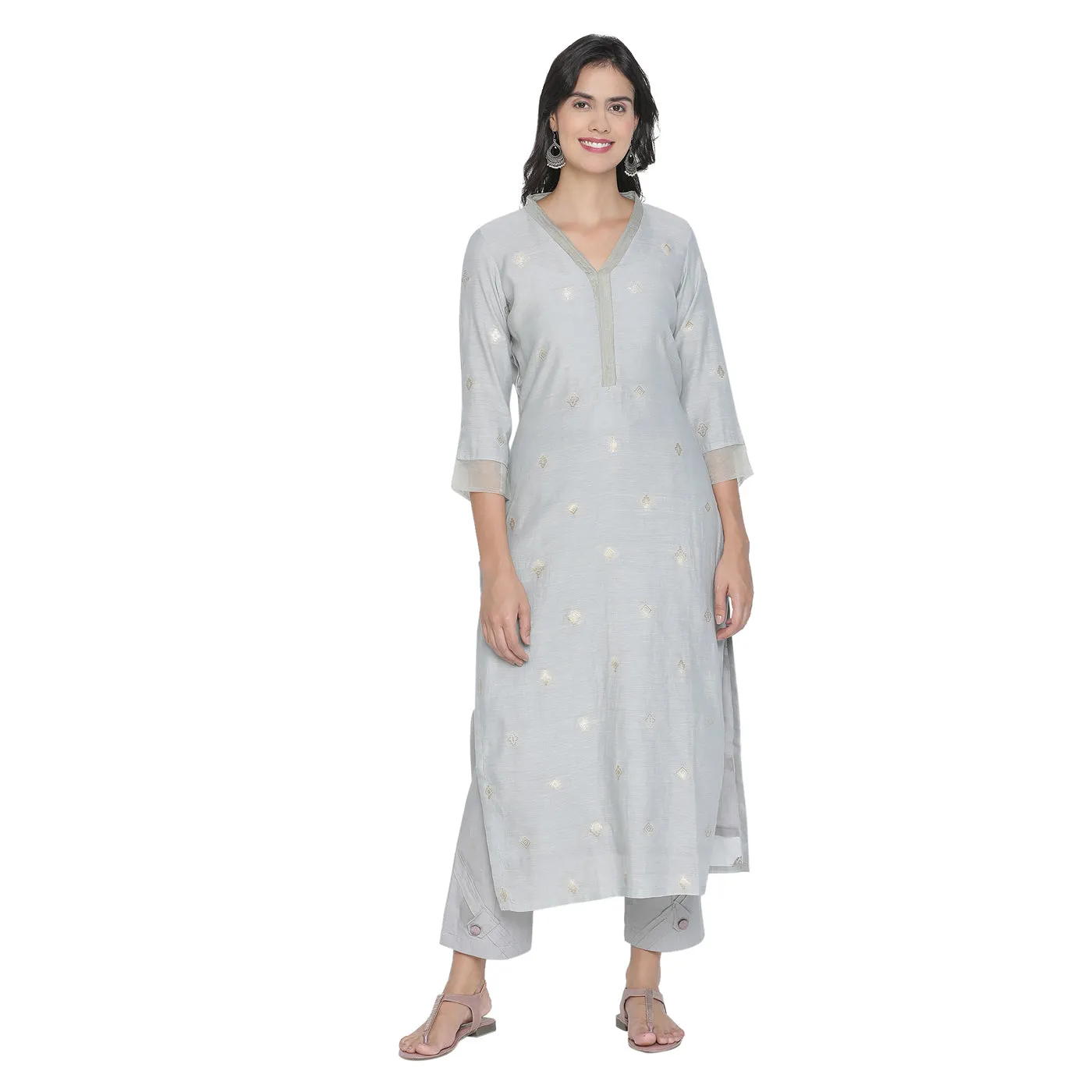 Grey Woven Design Unstitched Suit Co-ords Set