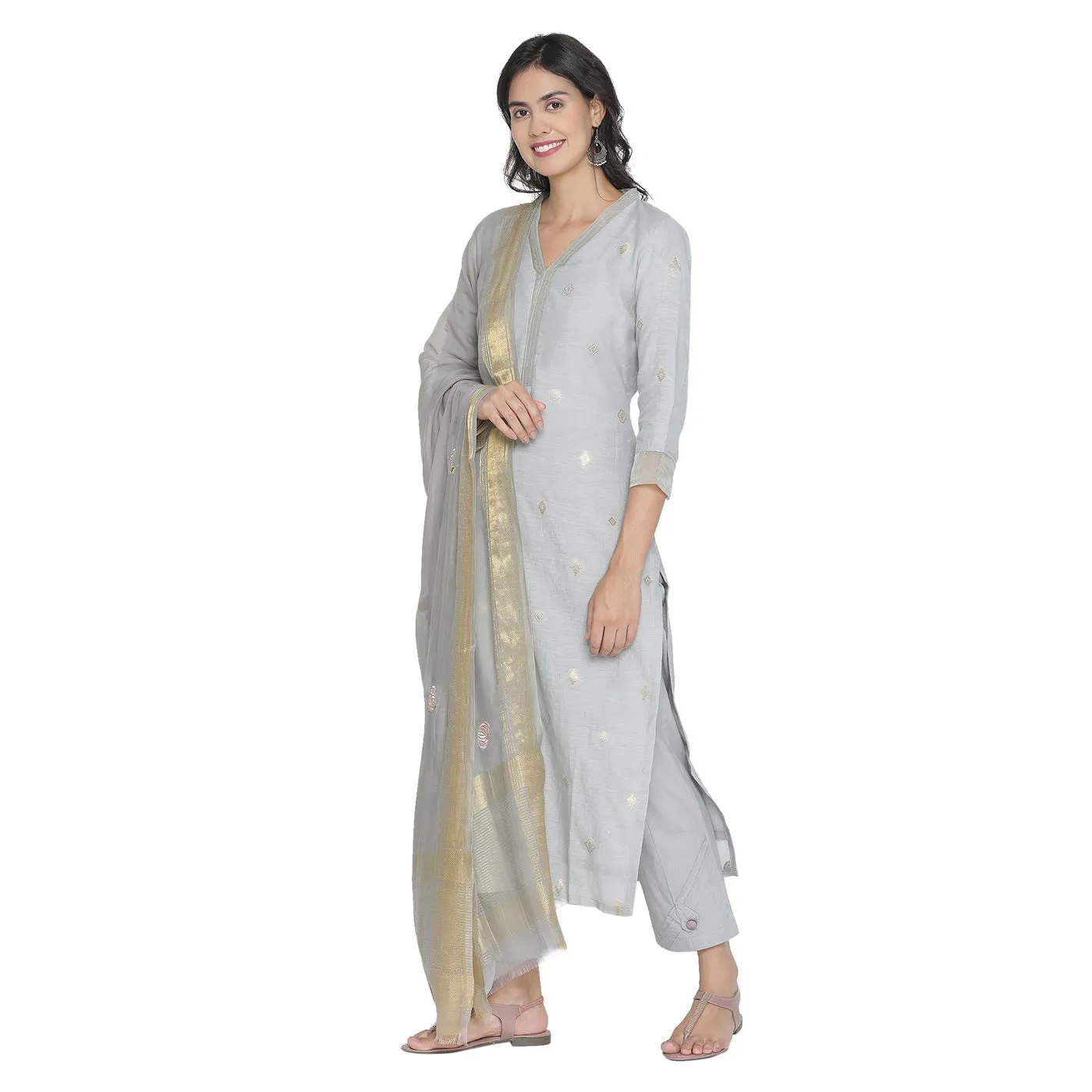 Grey Woven Design Unstitched Suit Co-ords Set