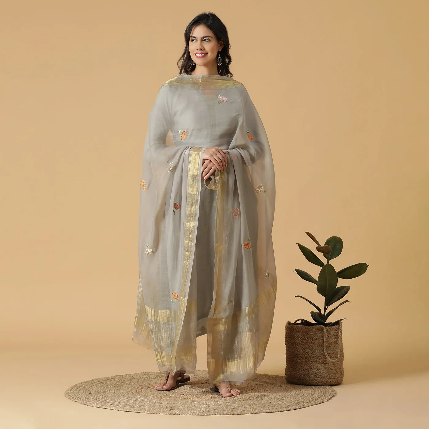 Grey Woven Design Unstitched Suit Co-ords Set