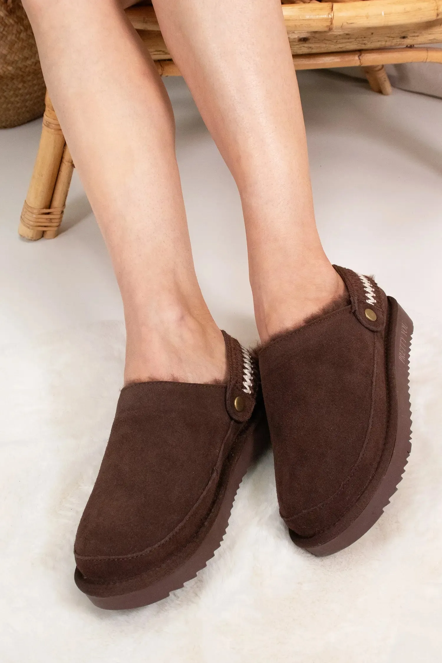 Hallie Sheepskin Multiway Slippers in Chocolate