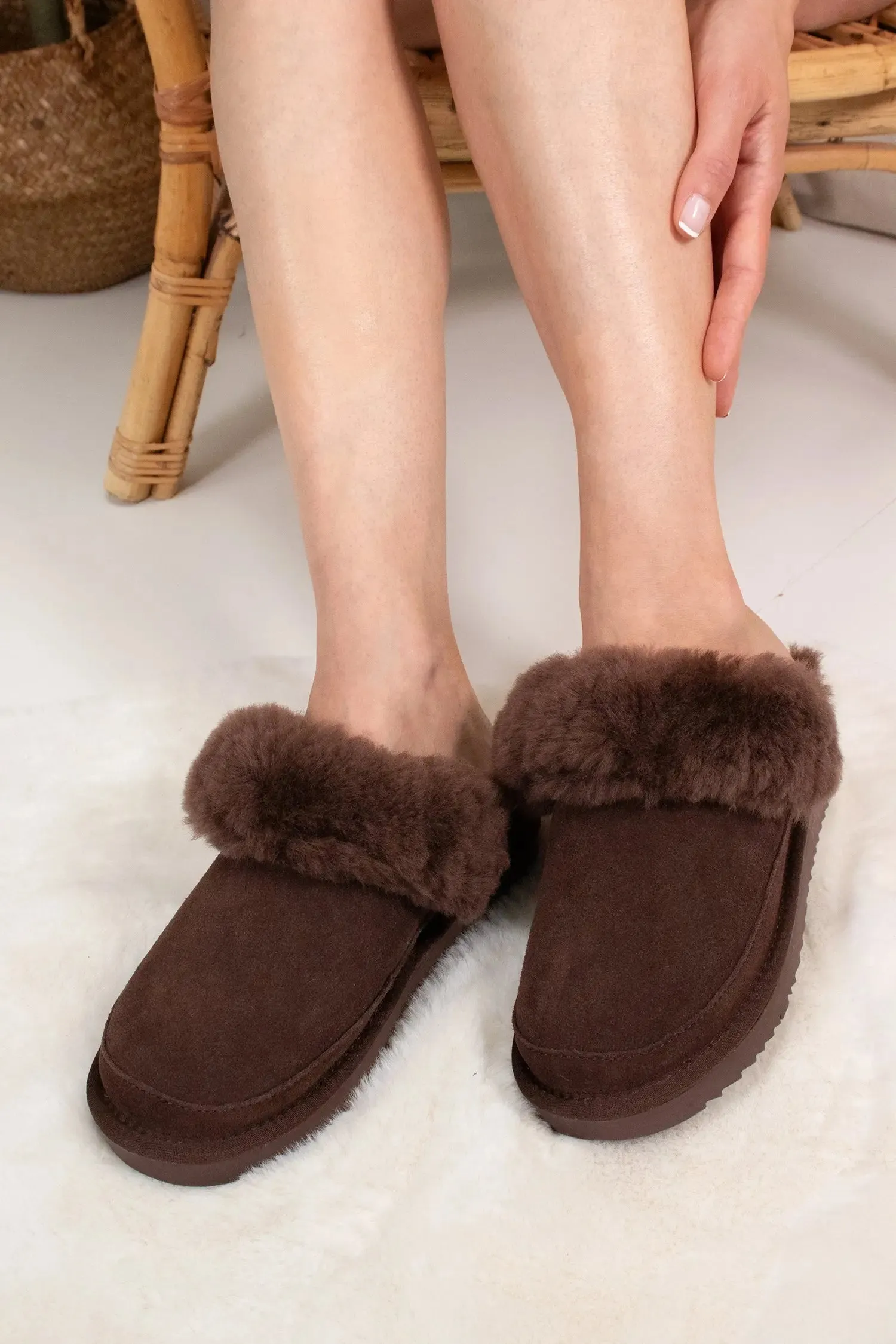 Hallie Sheepskin Multiway Slippers in Chocolate