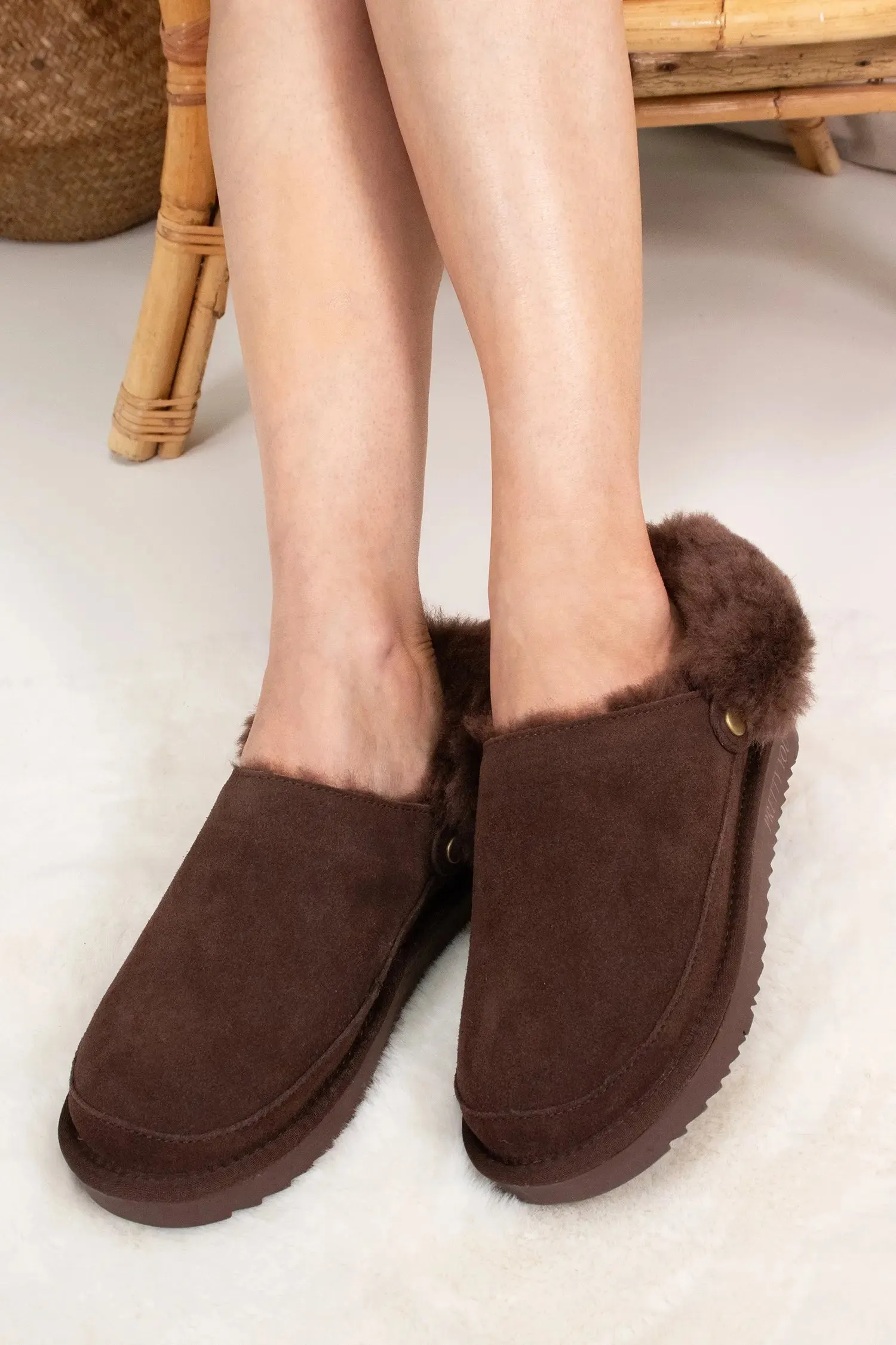 Hallie Sheepskin Multiway Slippers in Chocolate