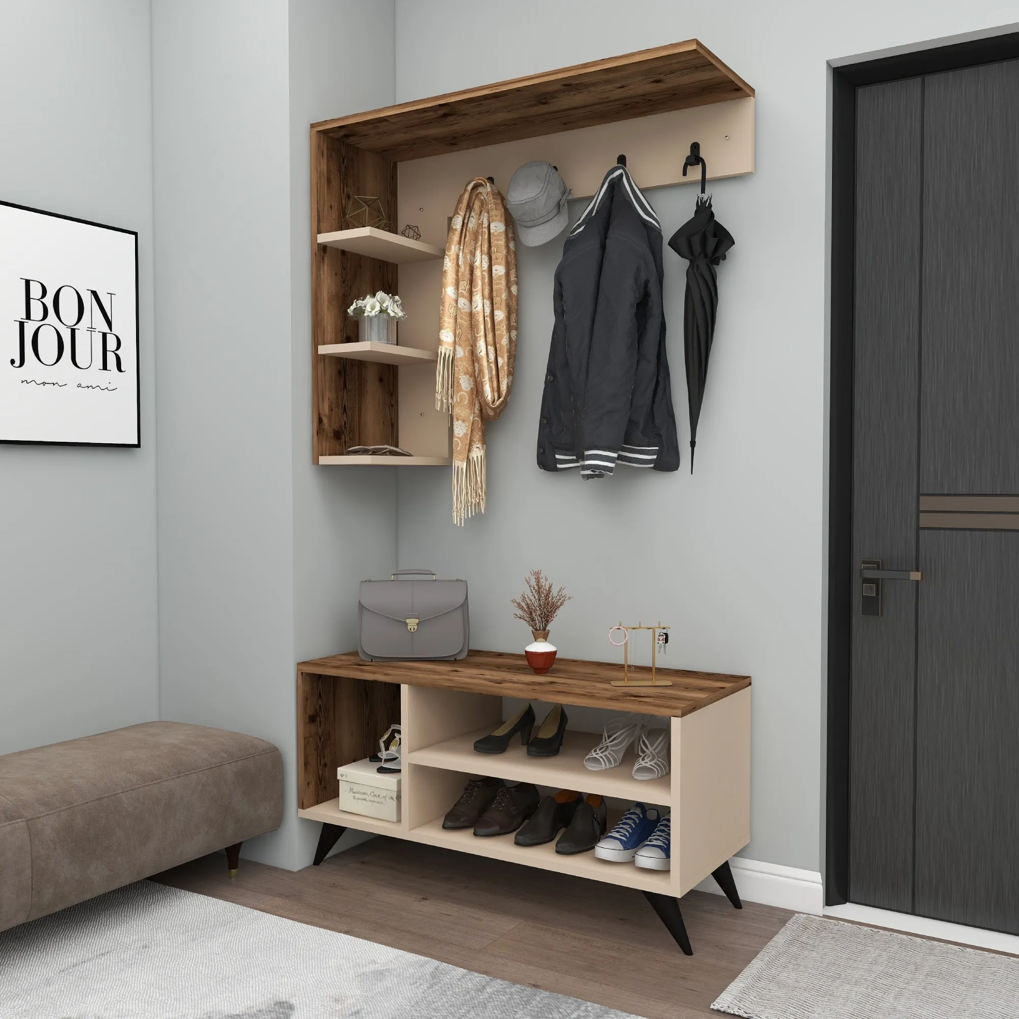 Hallway Coat Rack with Shelves Cassia