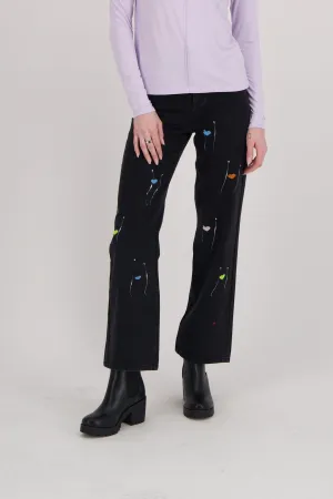 Heart Splatter Embroidered Denim Pant