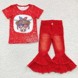 heifer red t-shirts jeans set GSPO0541