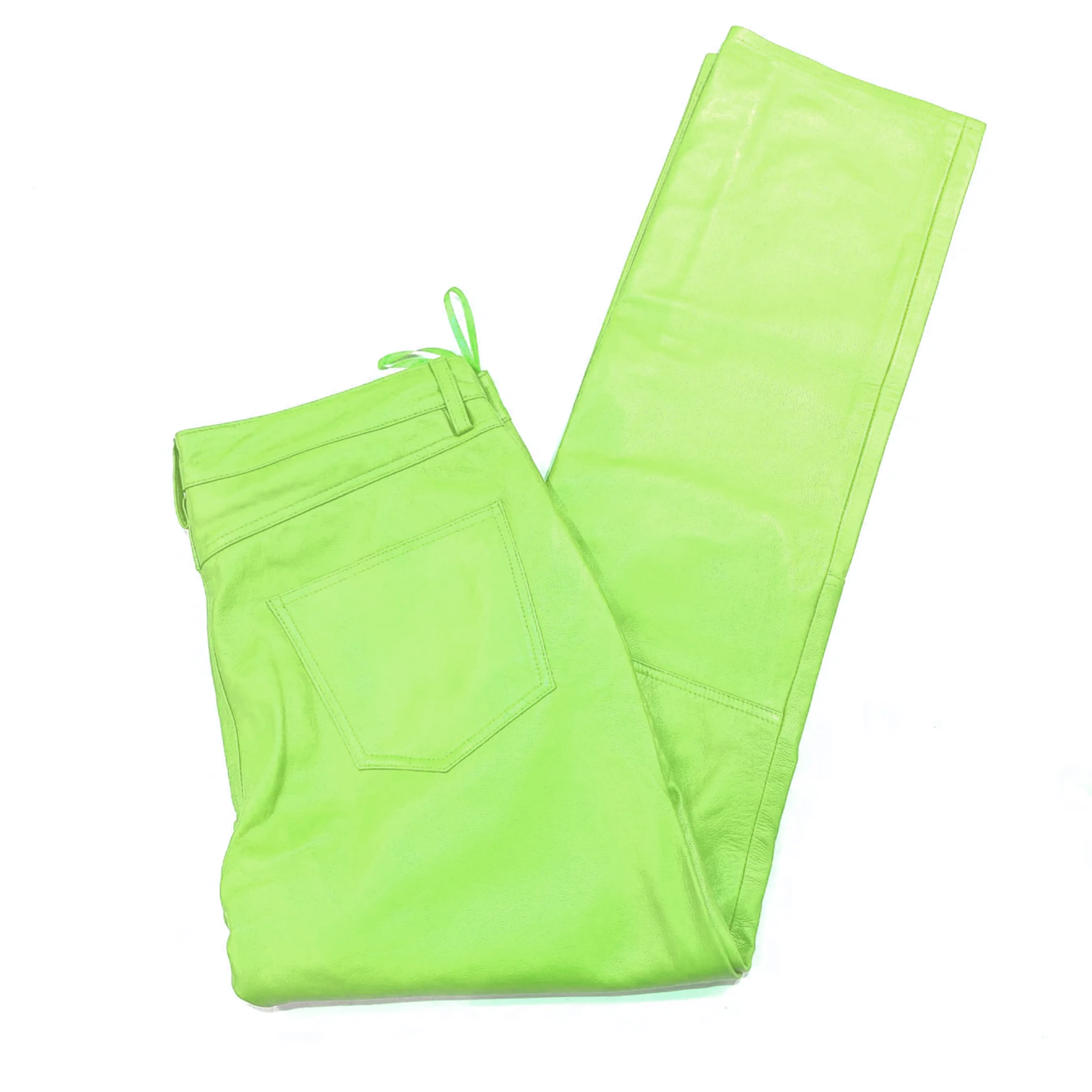 Kashani Men's Lime Green Lambskin Straight Cut Leather Pants