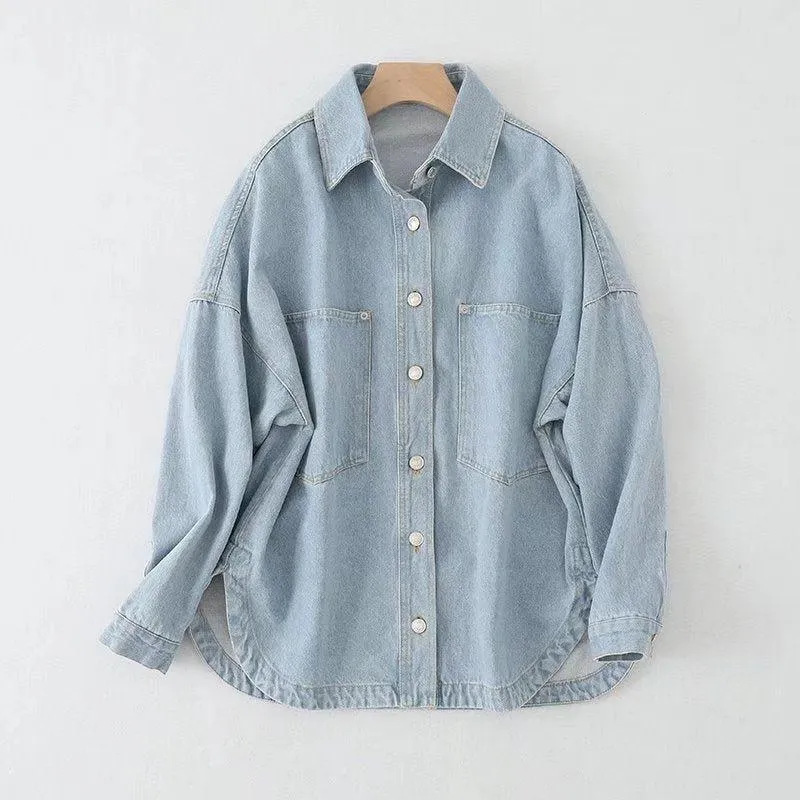 Ladies Botton-Up Pocket Denim Coat M2