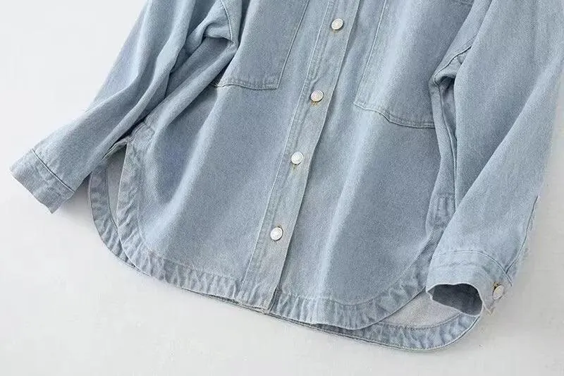 Ladies Botton-Up Pocket Denim Coat M2