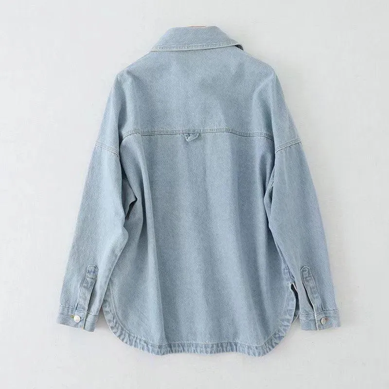 Ladies Botton-Up Pocket Denim Coat M2