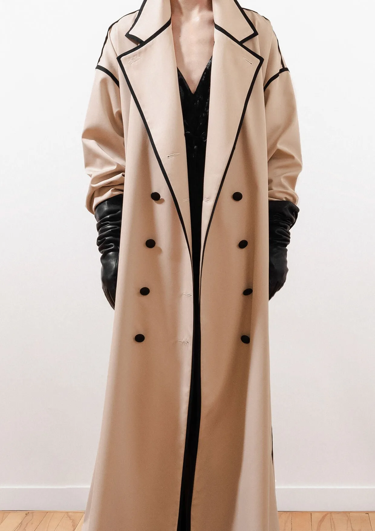 Long Ribboned Buttoned Cotton-Mix Coat