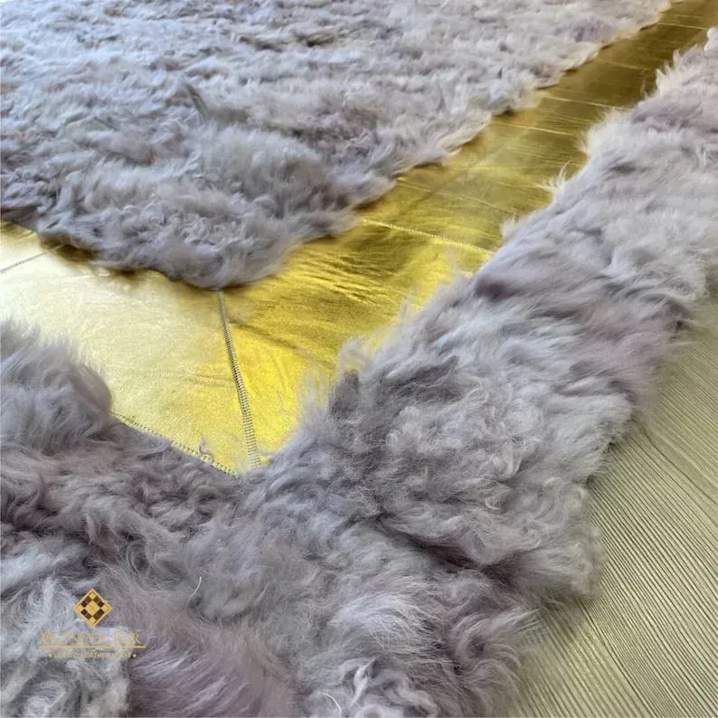 Luxury Lilac Fluffy Ultra Soft Natural Sheepskin Rug, Handmade Area Rug