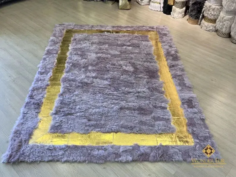 Luxury Lilac Fluffy Ultra Soft Natural Sheepskin Rug, Handmade Area Rug