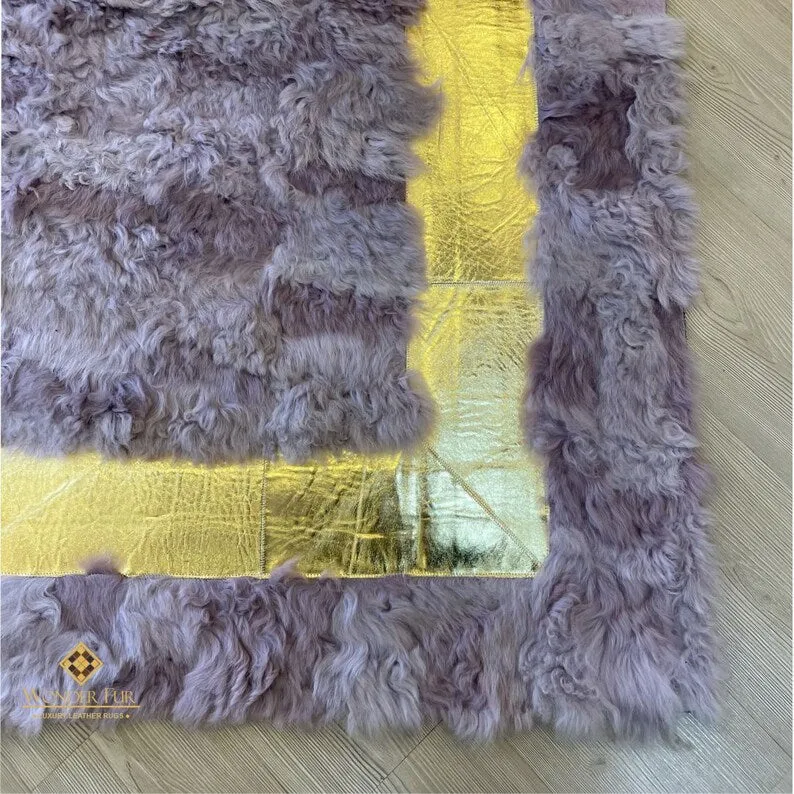 Luxury Lilac Fluffy Ultra Soft Natural Sheepskin Rug, Handmade Area Rug