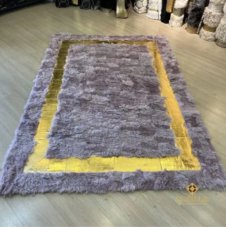 Luxury Lilac Fluffy Ultra Soft Natural Sheepskin Rug, Handmade Area Rug