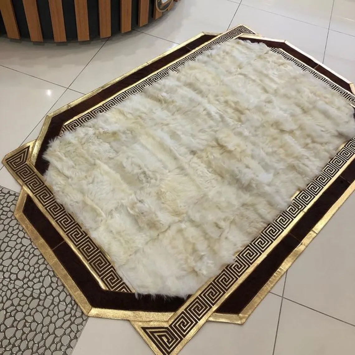 Luxury Real Sheepskin White And Brown Handmade 10x12 Living Room Rug