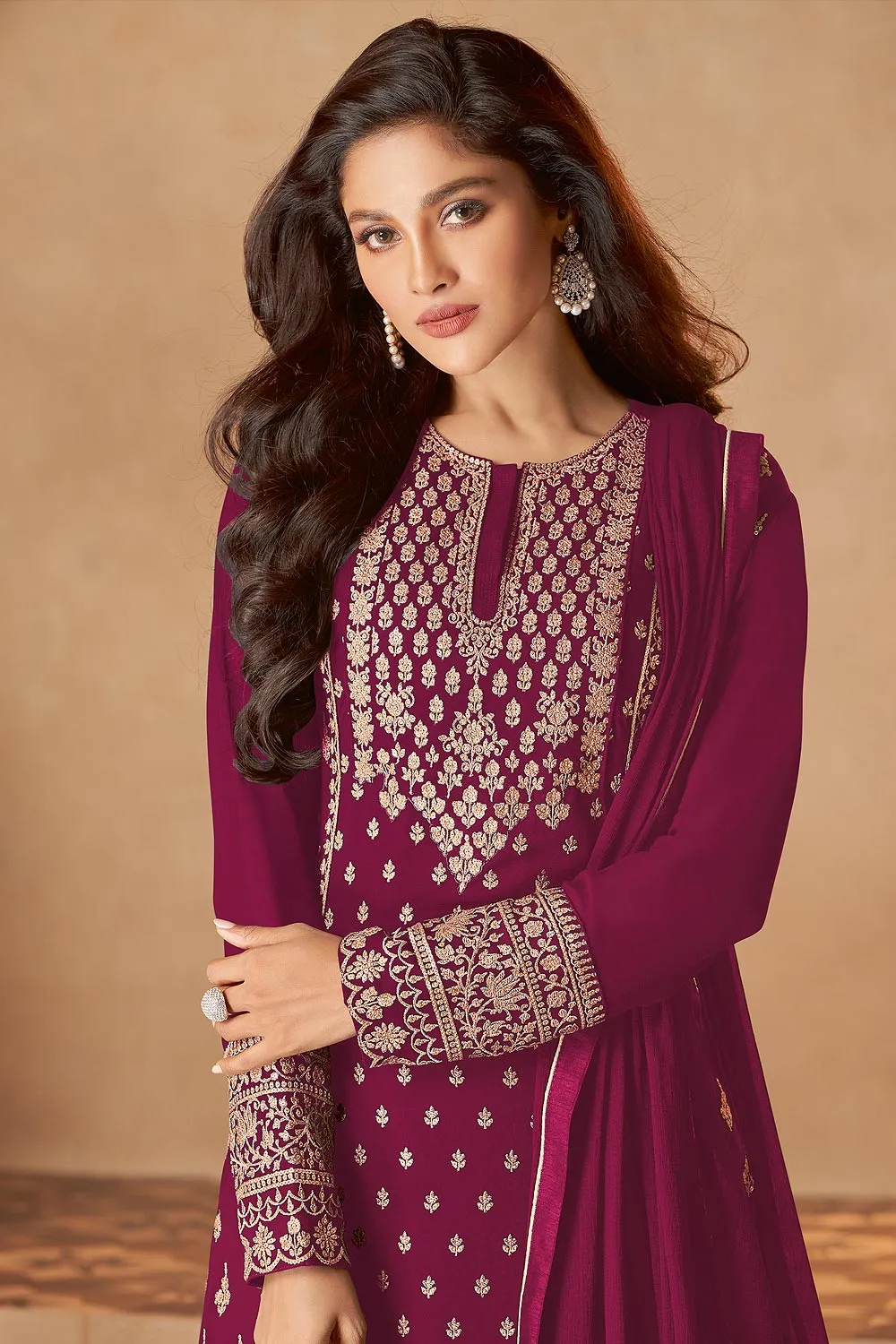 Magenta Straight Cut Georgette Designer Sharara Suit