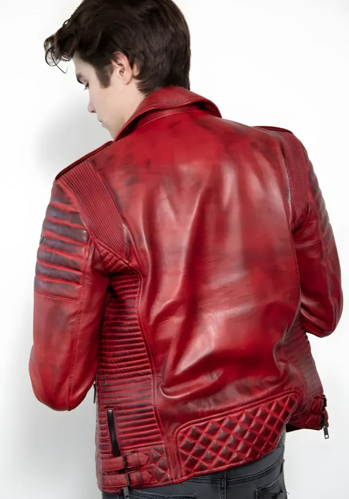 Men Classic Biker Motorcycle Cafe Racer Sheep Leather Jacket