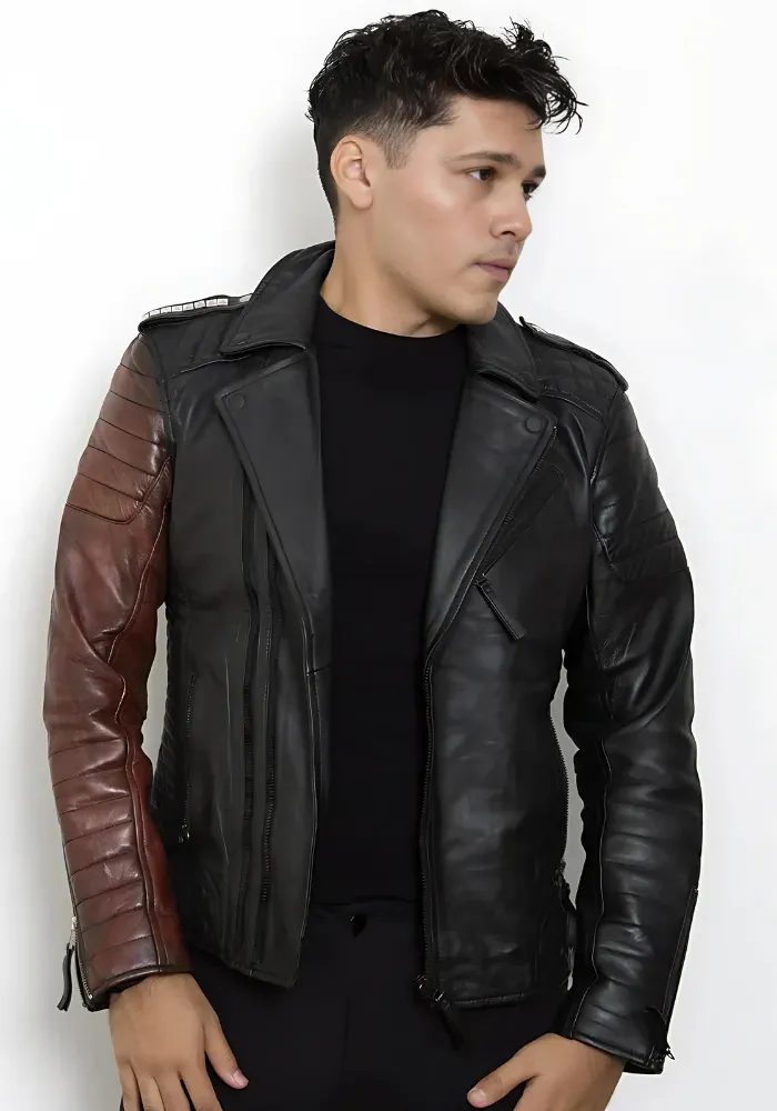 Men Classic Biker Motorcycle Cafe Racer Sheep Leather Jacket