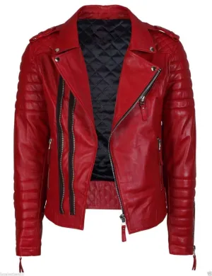 Men Red Color Leather Jacket, Mens Red Biker Leather Jacket, Men’s Leather Jacket